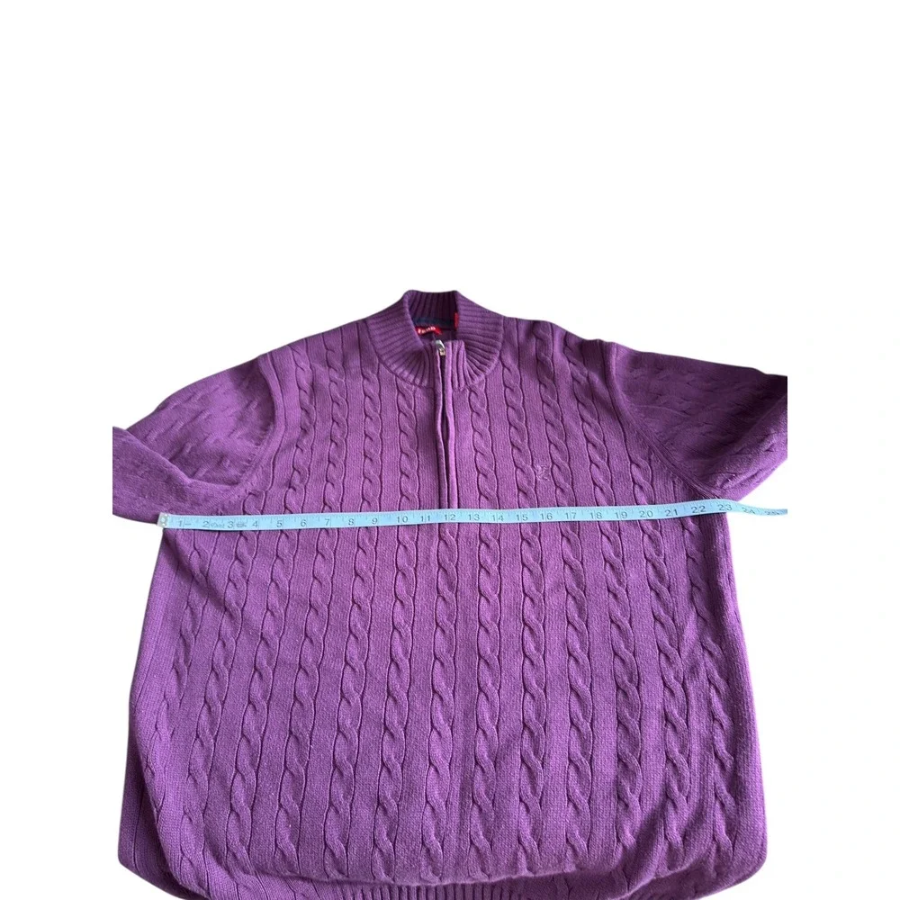 Izod Quarter Zip Men's Purple Cable‎ Knot Mock Neck Long Sleeve Sweater Large